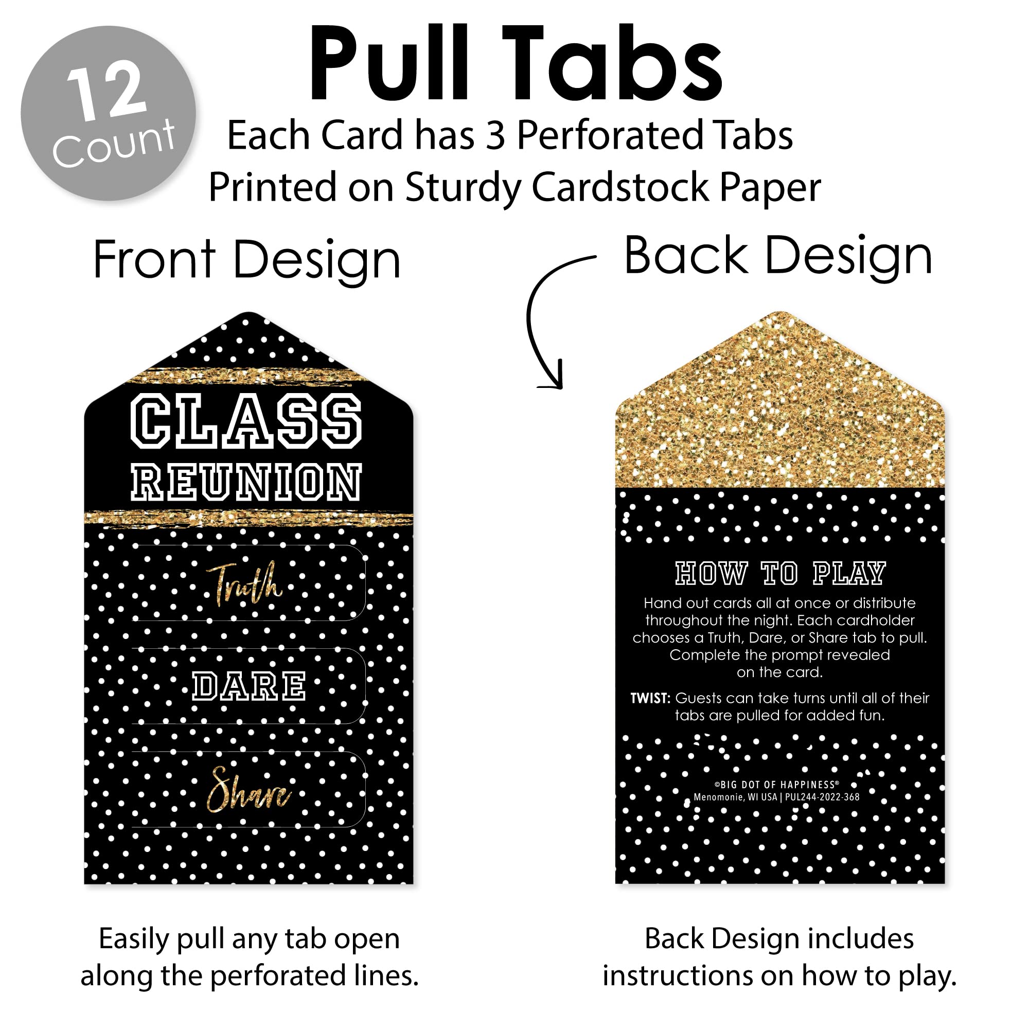 Big Dot Of Happiness Reunited - School Class Reunion Party Game Pickle Cards - Truth, Dare, Share Pull Tabs - Set Of 12